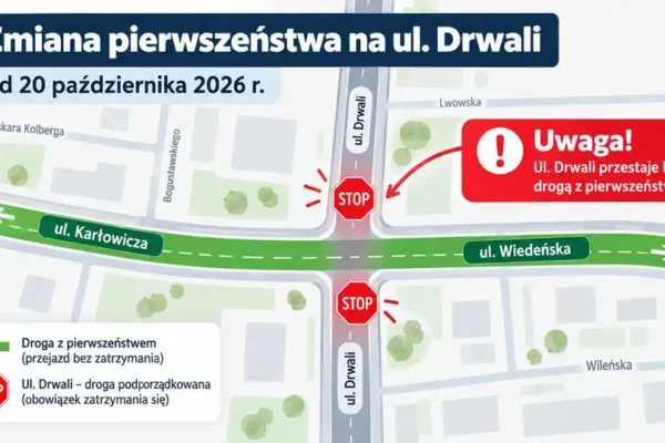 Żory: zmiana organizacji ruchu na ul. Drwali – koniec pierwszeństwa przejazdu