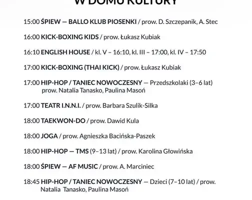 Nowy sezon zajęć w MOK Żory – sprawdź harmonogram na poniedziałek