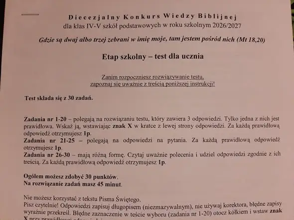 Nina z Żor z 90% w konkursie biblijnym – awans do etapu rejonowego